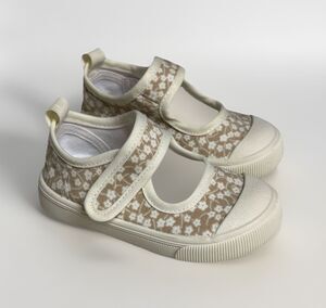 Toddler Girls Beige Floral Hook & Loop Sneaker Dress Shoes Size 23, 6.5”
